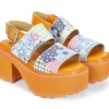 Women's^Fluevog Shoes Razzle | Platform Sandal Patchwork/Orange