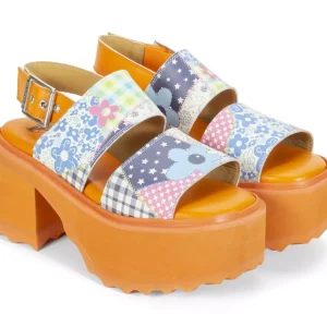 Women's^Fluevog Shoes Razzle | Platform Sandal Patchwork/Orange