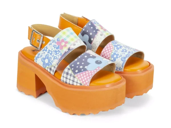 Women's^Fluevog Shoes Razzle | Platform Sandal Patchwork/Orange