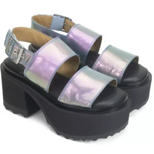 Women's^Fluevog Shoes Razzle | Platform Sandal Blue Metallic