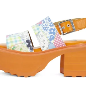 Women's^Fluevog Shoes Razzle | Platform Sandal Patchwork/Orange