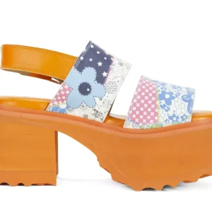 Women's^Fluevog Shoes Razzle | Platform Sandal Patchwork/Orange