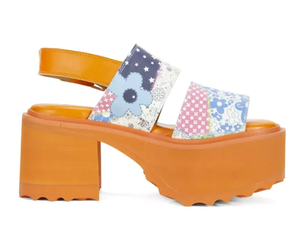 Women's^Fluevog Shoes Razzle | Platform Sandal Patchwork/Orange