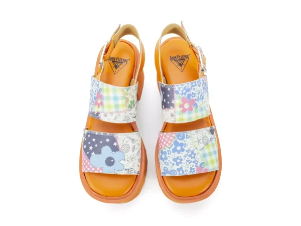 Women's^Fluevog Shoes Razzle | Platform Sandal Patchwork/Orange