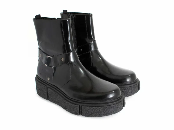 Men's^Fluevog Shoes Rheita | Platform Ankle Boot With Harness Black