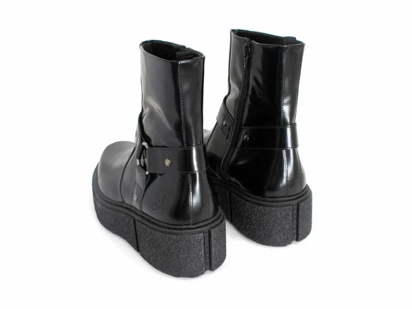 Men's^Fluevog Shoes Rheita | Platform Ankle Boot With Harness Black