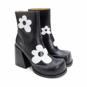 Women's^Fluevog Shoes Rory | Flower Zip-Up Boot Black/White Floral
