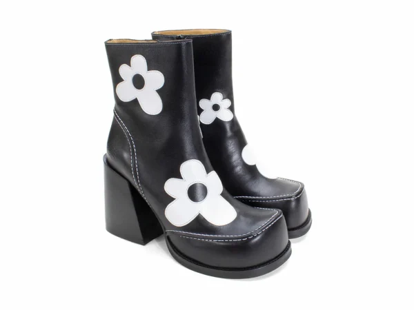 Women's^Fluevog Shoes Rory | Flower Zip-Up Boot Black/White Floral