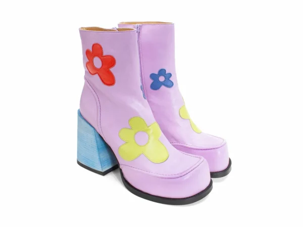 Women's^Fluevog Shoes Rory | Flower Zip-Up Boot Purple/Multi Floral