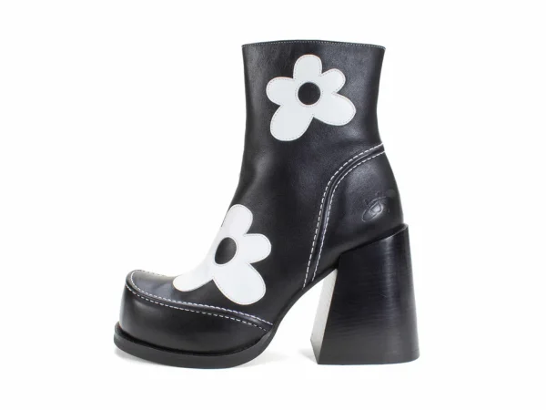 Women's^Fluevog Shoes Rory | Flower Zip-Up Boot Black/White Floral