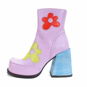 Women's^Fluevog Shoes Rory | Flower Zip-Up Boot Purple/Multi Floral
