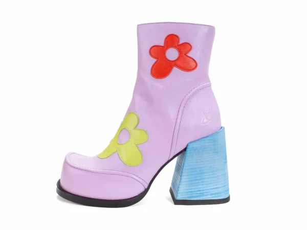 Women's^Fluevog Shoes Rory | Flower Zip-Up Boot Purple/Multi Floral