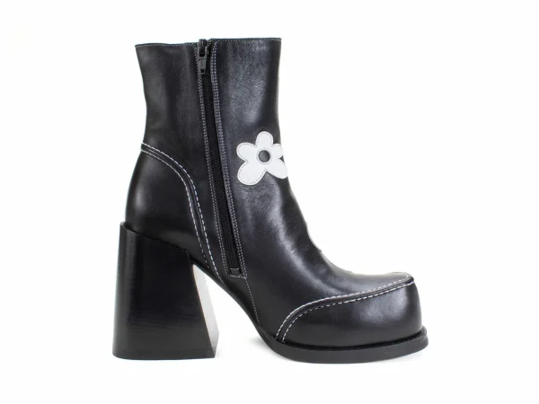 Women's^Fluevog Shoes Rory | Flower Zip-Up Boot Black/White Floral