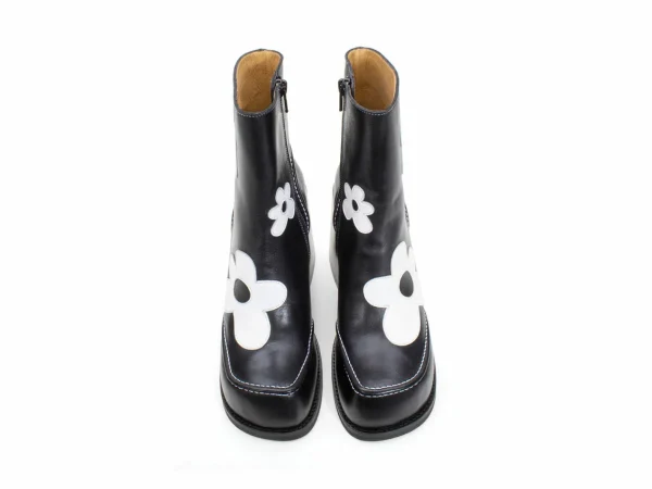 Women's^Fluevog Shoes Rory | Flower Zip-Up Boot Black/White Floral