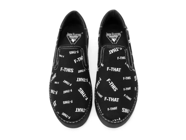 Men's^Fluevog Shoes Slalom | Vegan Slip-On Shoe Black & White