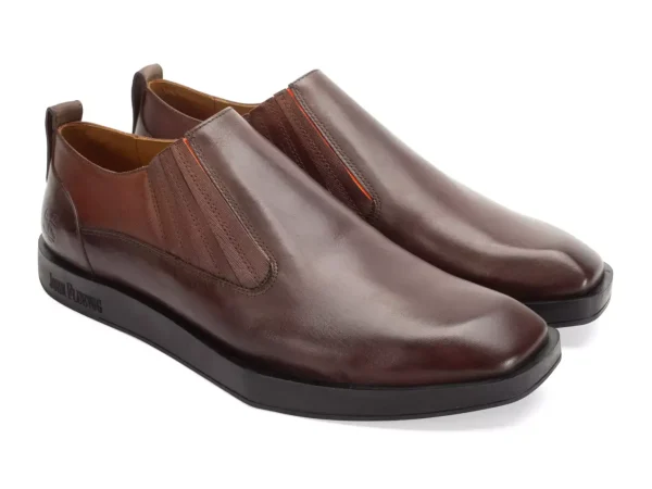Men's^Fluevog Shoes Snazzy | Slip-On Leather Shoe Brown/Orange