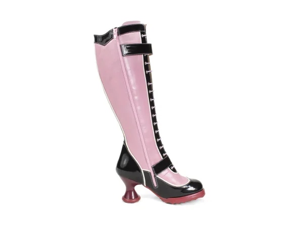 Women's^Fluevog Shoes Sugarcandy | Tall Buckle Boot With Zipper Pink/Black