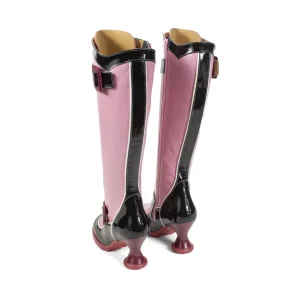 Women's^Fluevog Shoes Sugarcandy | Tall Buckle Boot With Zipper Pink/Black