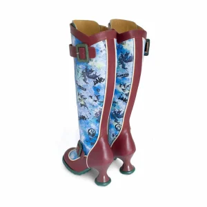 Women's^Fluevog Shoes Sugarcandy | Tall Buckle Boot With Zipper Burgundy/Graffiti