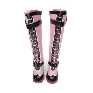 Women's^Fluevog Shoes Sugarcandy | Tall Buckle Boot With Zipper Pink/Black
