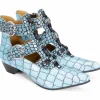 Women's^Fluevog Shoes Tammi Rose | Strappy Ankle Bootie Blue Croc