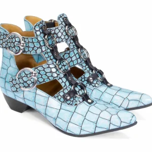 Women's^Fluevog Shoes Tammi Rose | Strappy Ankle Bootie Blue Croc