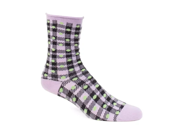 Accessories^Fluevog Shoes Valentina Vog Socks | Gingham Polka Dot Sock Black/Purple/Green