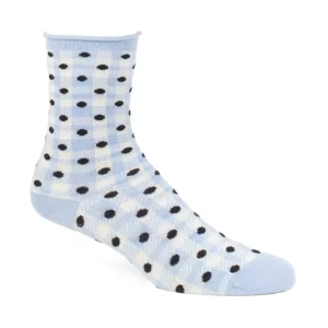 Women's^Fluevog Shoes Valentina Vog Socks | Gingham Polka Dot Sock Off White/Blue/Black