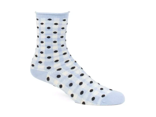 Women's^Fluevog Shoes Valentina Vog Socks | Gingham Polka Dot Sock Off White/Blue/Black