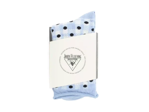 Women's^Fluevog Shoes Valentina Vog Socks | Gingham Polka Dot Sock Off White/Blue/Black