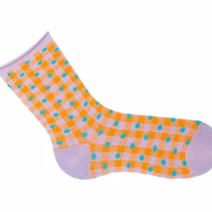 Accessories^Fluevog Shoes Valentina Vog Socks | Gingham Polka Dot Sock Orange/Lavender