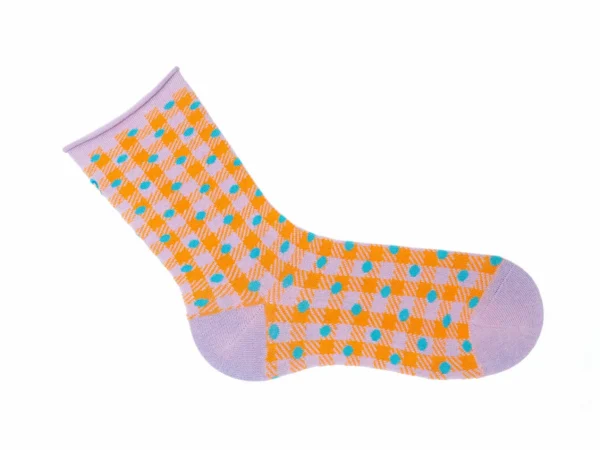 Accessories^Fluevog Shoes Valentina Vog Socks | Gingham Polka Dot Sock Orange/Lavender