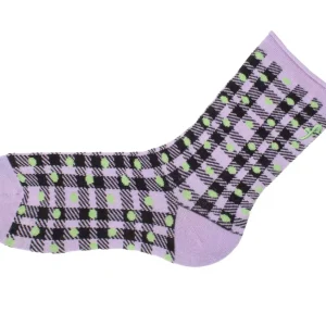 Accessories^Fluevog Shoes Valentina Vog Socks | Gingham Polka Dot Sock Black/Purple/Green