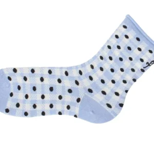 Women's^Fluevog Shoes Valentina Vog Socks | Gingham Polka Dot Sock Off White/Blue/Black