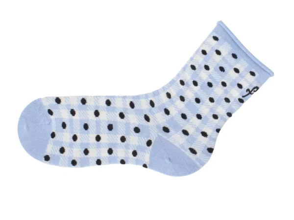 Women's^Fluevog Shoes Valentina Vog Socks | Gingham Polka Dot Sock Off White/Blue/Black