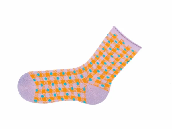 Accessories^Fluevog Shoes Valentina Vog Socks | Gingham Polka Dot Sock Orange/Lavender