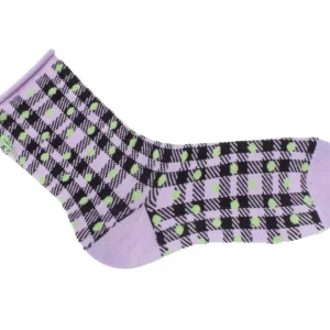 Accessories^Fluevog Shoes Valentina Vog Socks | Gingham Polka Dot Sock Black/Purple/Green