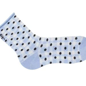 Women's^Fluevog Shoes Valentina Vog Socks | Gingham Polka Dot Sock Off White/Blue/Black