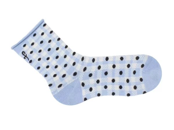 Women's^Fluevog Shoes Valentina Vog Socks | Gingham Polka Dot Sock Off White/Blue/Black