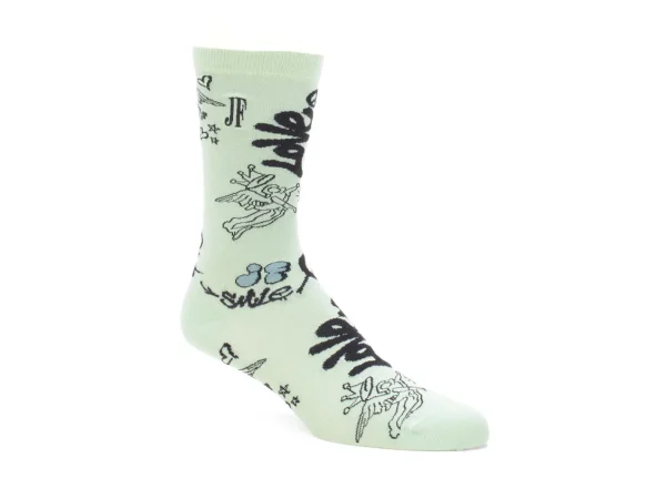 Men's^Fluevog Shoes Wolfie Vog Socks | Custom Graffiti Print Sock Green