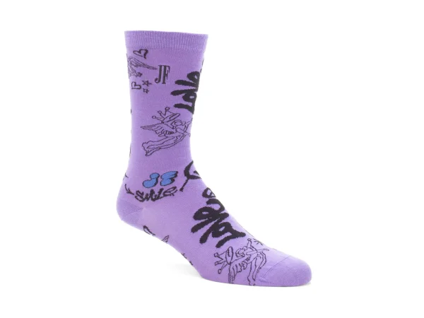 Accessories^Fluevog Shoes Wolfie Vog Socks | Custom Graffiti Print Sock Purple