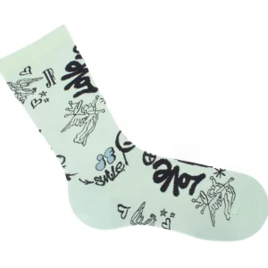 Accessories^Fluevog Shoes Wolfie Vog Socks | Custom Graffiti Print Sock Green