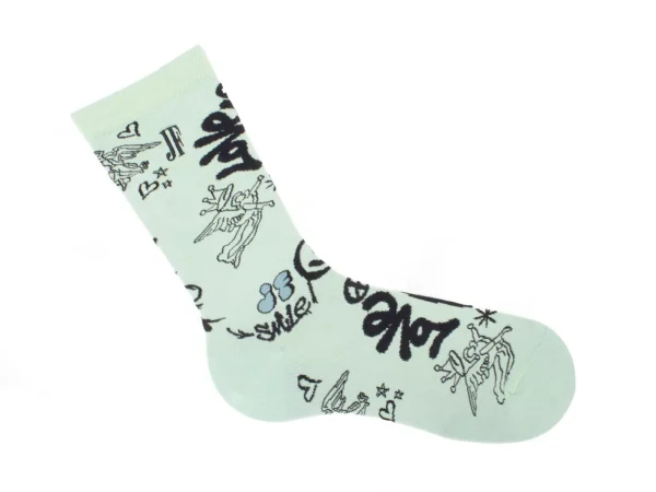 Men's^Fluevog Shoes Wolfie Vog Socks | Custom Graffiti Print Sock Green