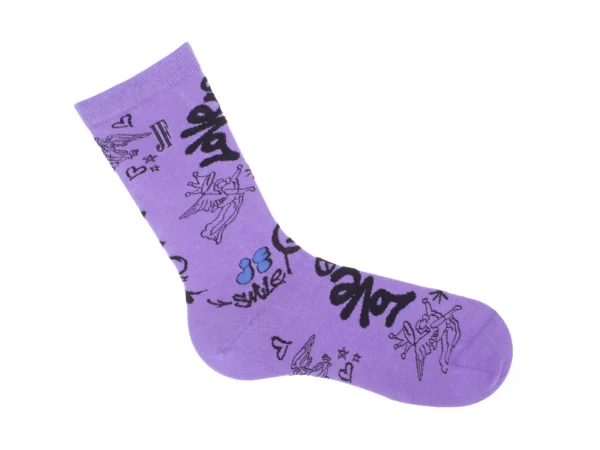 Men's^Fluevog Shoes Wolfie Vog Socks | Custom Graffiti Print Sock Purple