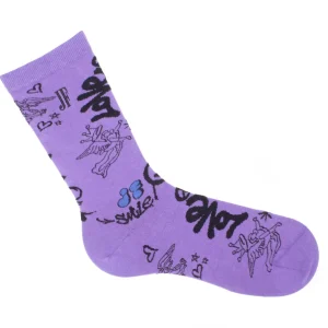 Women's^Fluevog Shoes Wolfie Vog Socks | Custom Graffiti Print Sock Purple