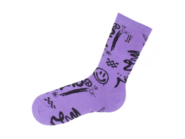 Men's^Fluevog Shoes Wolfie Vog Socks | Custom Graffiti Print Sock Purple
